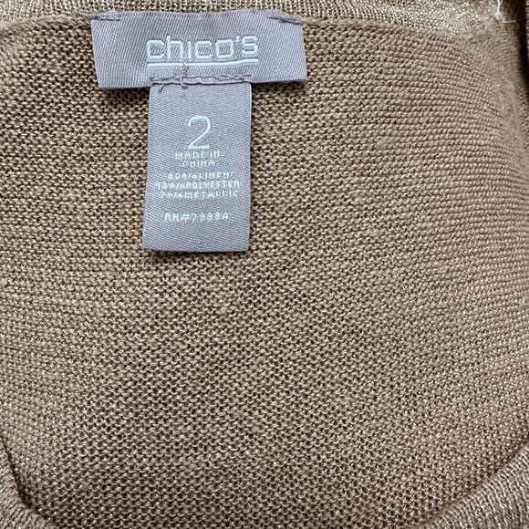 Chicos Sparkly Short Sleeve Crew Neck Blouse Gold Size 2 - Picture 3 of 6